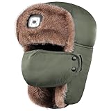 Gopaice Winter Hats Ushanka Trapper Hat with Light ，Waterproof Warm Russian Bomber Hats with Earflaps for Men Women Army Green
