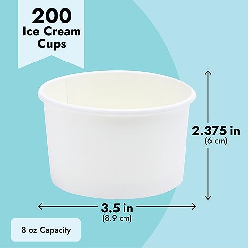 Stockroom Plus 200-Pack Paper Ice Cream Cups - Bulk 8 oz Disposable Ice Cream Bowls for Ice Cream Parties, Business Use (White)