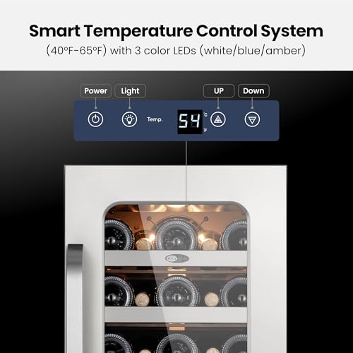 Image of Whynter 33 Bottle Wine Fridge, 15 Inch Wine Cooler Refrigerator Glass Door, 40-65F Digital Temperature Control, 3 LED Under Counter Built-in or Freestanding for Home Bar Kitchen Office 3.0 cu.ft