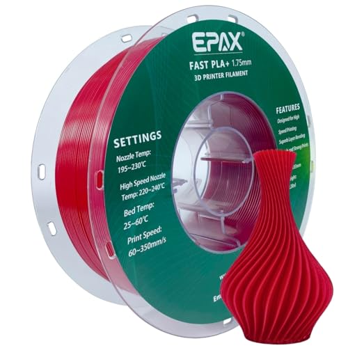 Image of EPAX High Speed PLA+ 3D Printer Filament, Fast PLA 3D Printing Filament, 1.75mm Diameter, Dimensional Accuracy + /- 0.03 mm, 1KG Spool, Fire Engine Red