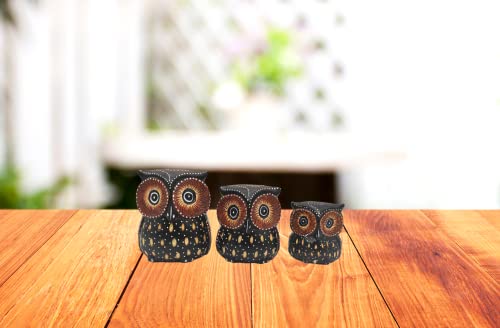 SusggO Set of 3 Decorative Wooden Owls, Owl Decoration, Owl Figures, Lucky Owls, (Brown, Dots, Model 4) - Image 4