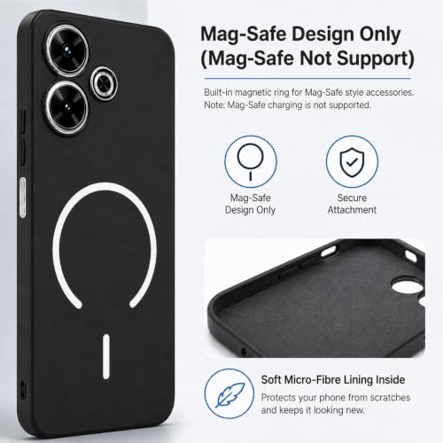Image of SBMS Silicone Back Cover Case for Redmi 13 5G / 13 4G / Poco M6 Plus 5G | Soft Micro-Fibre Lining Inside | Magsafe Print On Back Side Camera Protection Bump | Shockproof Case Redmi 13 (Black)