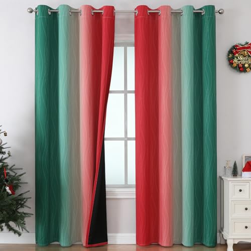 Estelar Textiler Red and Green Ombre Blackout Curtains for Bedroom, Thermal Insulated Christmas Drapes 108 Inches Long, Full Light Blocking Long Curtains for Living Room, 52Wx108L, 2 Panels