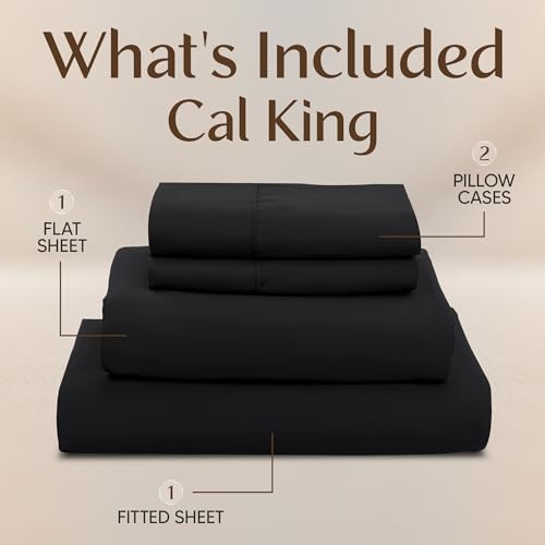 Image of Utopia Bedding California King Sheet Set - 4 Piece Bed Sheets for Cal King Size Bed, Soft and Breathable Microfiber, Includes 1 Fitted Sheet, 1 Flat Sheet and 2 Pillowcases (Black)