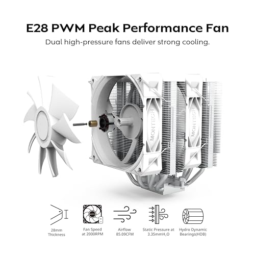 Image of MONTECH NX600 Dual-Tower CPU Air Cooler with 6 Heatpipes & Premium Top Cover | 28mm E28 PWM Premium Fan| Soldered Copper Base | Superior Heat Dissipation | All Intel & AMD Socket Support | White