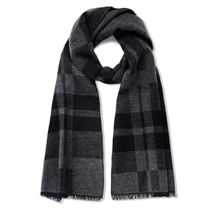 Mens Scarf Winter Warm Long Soft Thin Plaid Scarf with Tassels Soft Classic Scarves for Mens