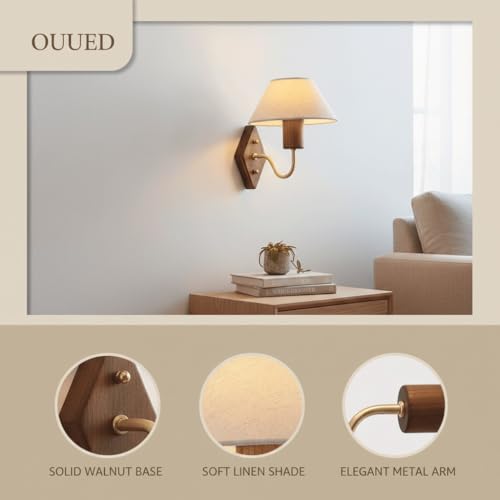 Aplique de pared vintage E27 de lino y madera para iluminación interior de casas modernas 4
