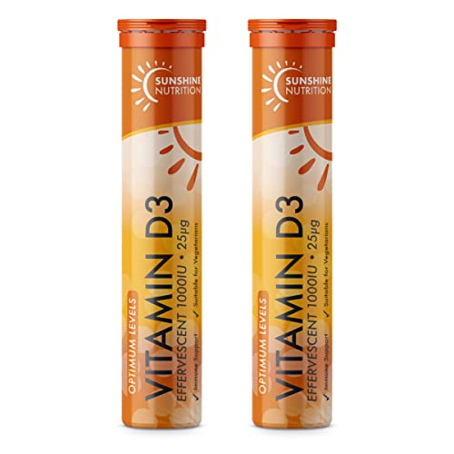 Vitamin D Effervescent 1000IU Orange Flavour 20 Tablets per Tube (2 Pack, Orange)