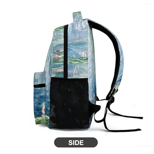 Lotues Willow Trees Water Lilies Cute Backpack Travel Work Bag with Water Bottle Pocket Adjustable Padded Shoulder Straps Daypack4