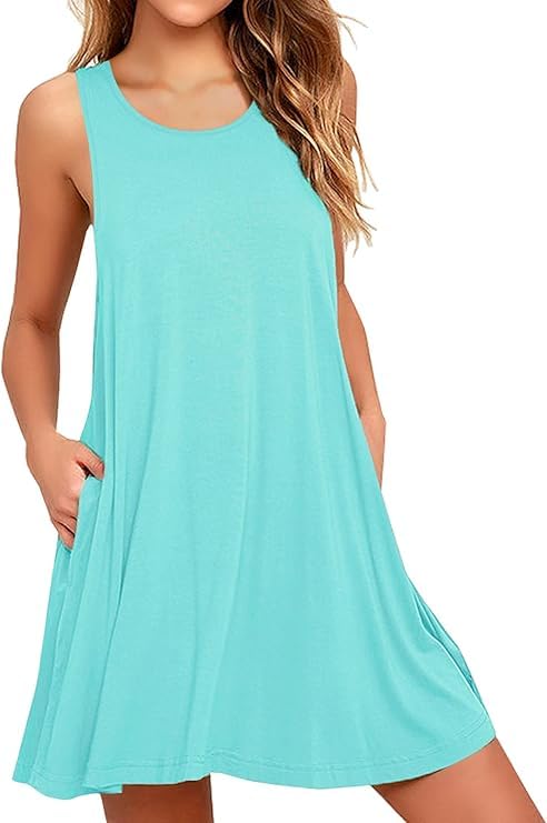 - Women Summer Casual Swing T Shirt Dresses Beach Cover up Loose Dress