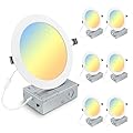 Elaruslux 6 Pack 7 Inch 3CCT Ultra-Thin LED Recessed Light with Junction Box, 3000K/4500K/6000K Selectable, 18W Eqv 125W, Dimmable Ceiling Lights 1600LM Brightness Canless Wafer Downlight