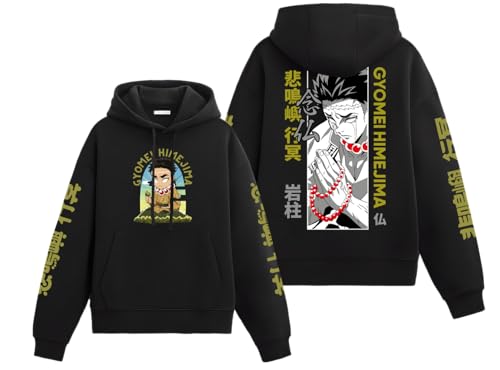 Image of Anime Inspired Design Unisex Pullover Hoodie, Black, Graphic Print Front and Back