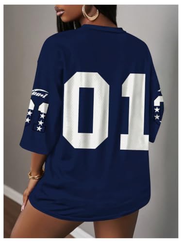 Image of RoseSeek Women's Jersey Shirts Number Graphic V Neck Football T Shirts Tops