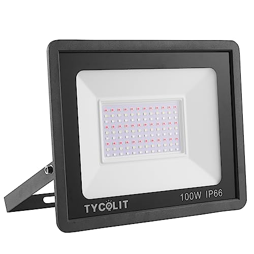 Projecteur LED Couleur, 100W Projecteur LED RGB Exterieur Avec Télécommande et fonction mémoire, Spot LED Couleur Dimmable 16 Couleurs 4 Modes Etanche IP66 Pour Arbre Soirée Bar Fête (100W, 1 PACK)