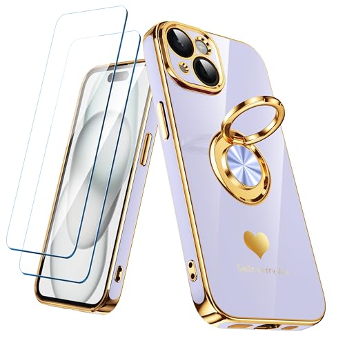 Coque iPhone 15 souple antichoc avec anneau support et 2 verres