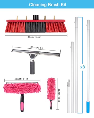Image of 35ft Solar Panel Cleaning Brush & Squeegee, 2 Dusting Brush, Lightweight & Extendable Poles, Water Fed Poles Kit for Roof Window Greenhouse