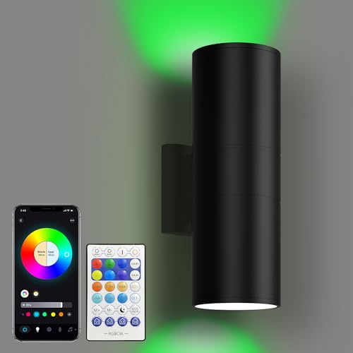 Yotivki Aplique de Pared Exterior Inteligente LED RGBCW – Luz Up Down 16 Millones de Colores (2700K-6500K Regulable), Control por App y Mando, IP65 Iluminación Decorativa para Terraza Jardín