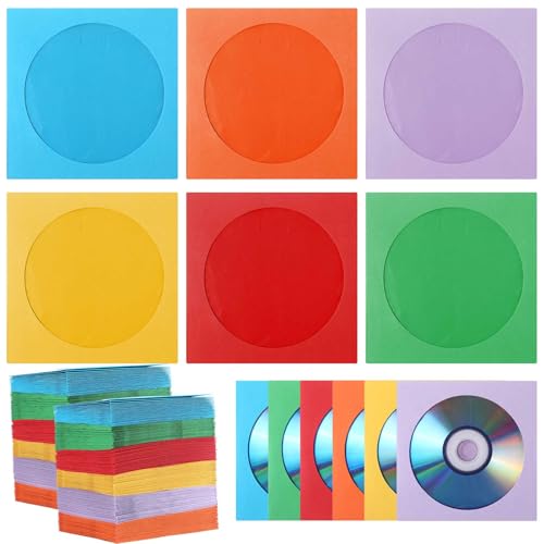 Faccito 240 Pcs Paper Cd Sleeves Colored DVD Sleeves Bulk, Bright Color