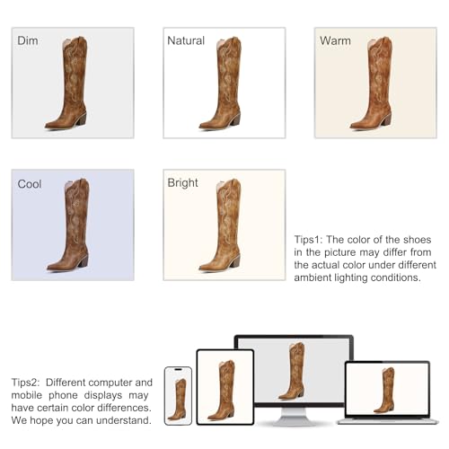 Image of wetkiss Cowboy Boots for Women Knee High, Low Heeled Stable and Comfortable | Knee High Cowgirl Boots,Western Boots with Embroidery,Pull On,Slip On,Non-slip Rubber Sole,Soft and Breathable PU Leather