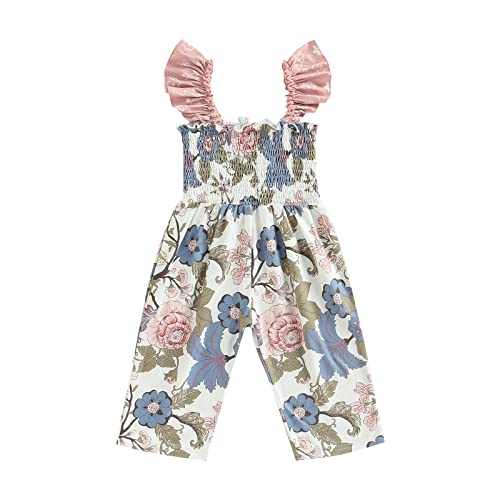 Mlpeerw Newborn Toddler Baby Girl Jumpsuit Blommers Kids Cute Floral Elastic One Piece Romper Overall Pants Summer Clothes cover
