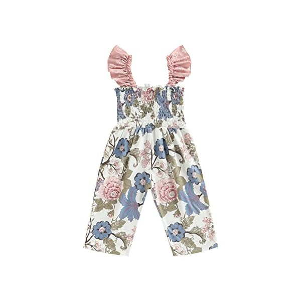 Simssic Toddler Baby Girl Cotton Line Jumpsuit Romper Ruffle Sleeves Flower Print Overall Playsuit Cute Summer Clothes (Flower 12-18 Months )
