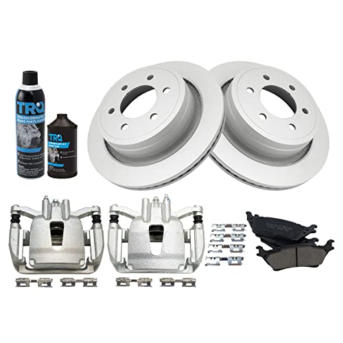 Image of TRQ Rear Brake Pad, Caliper, & Rotor Kit, with Chemical Kit Ceramic Premium G-Coated Compatible with 2012-2016 Ford F-150