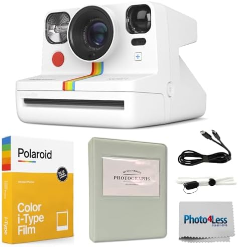 Polaroid Now+ 2nd Generation I-Type Instant Film Bluetooth Connected App Controlled Camera + Polaroid Color Film for I-Type + Photo Album (White)