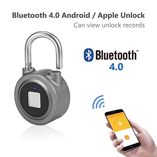 Fingerprint Padlock, Bluetooth Connection Metal Waterproof, Suitable for House Door, Suitcase, Backpack, Gym, Bike, Office (Grey) - Thumbnail 4