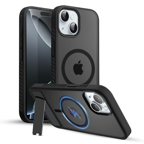 Image of KARWAN️Ultra Hybrid Matte Back Cover Case Compatible with Stand Magnetic for iPhone 15 | Mag-Safe Wireless Charging | Camera Bump Protection -(Black)