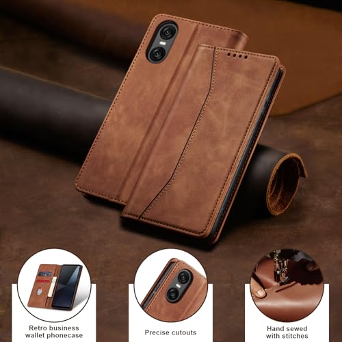 Image of Jasonyu Cover for Sony Xperia 10 VI Flip PU Leather Case, Wallet Cover, Stand Function, Magnetic Card, TPU Bumper Case (Brown)