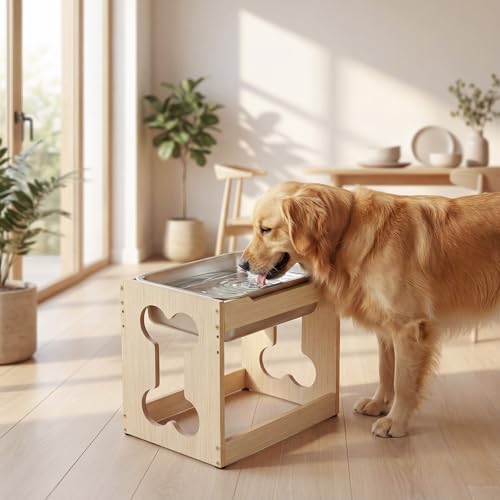 HOOBRO 2.2 Gal Elevated Dog Water Bowl for Large Dogs, Raised Dog Bowl Stand with Stainless Steel Bowls, Heights Adjustable Water Bowl Stand, Wooden Dog Feeding Station, Non-Slip, Natural NL02PO03