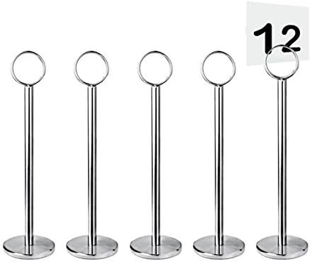 Tiger Chef Silver Table Number Holder Table Number Stands Place Card Holders Menu Holder, Sturdy Quality 12 inch (5, 12 inches)
