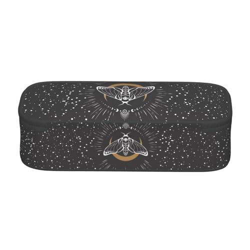 Image of Black And Withe Mystical Moth Large Pencil Case, Pencil Pouch With Zipper Compartments Stationery Pencil Bag For Kids Teens Students School Supplies