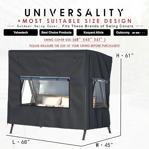 Tbno QQZ-1 Outdoor Swing Cover,Outdoor 3 Seater Hammock Patio Swing Chair Cover,(68"X45"X61"),Garden Hammock Glider Chair Cover,Can Be Used Without Disassembly,Black thumb #1