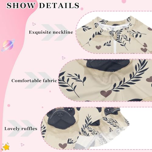 ALAZA Pug Dog Cartoon Yellow Girls One Piece Swimsuit Long Sleeve Rash Guard Swimsuits UV 50+ Swimwear Zipper4