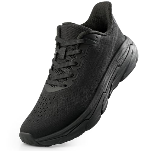 Image of Men's Slip on Walking Sneakers - Lightweight Running Shoes - Cushioned Comfort for Gym, Training, Tennis, Workout - Athletic Fashion - Black /Beige Size 6.5-13