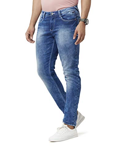 Image of Men Slim Fit Mid - Rise Jeans (Dark Blue)