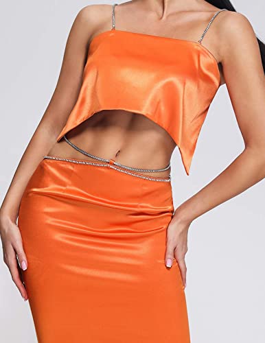 BELLA BARNETT Satin Set Orange Two-Piece Set Stylish Set Outfits Satin Set3