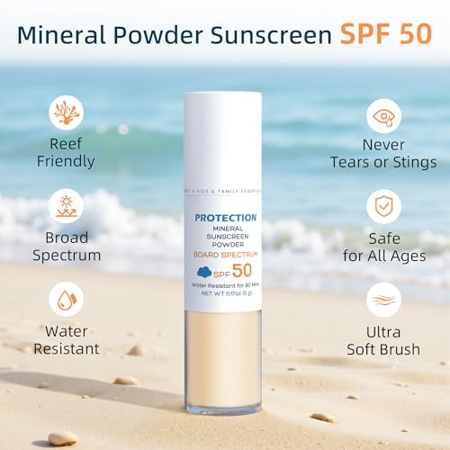 Powder Sunscreen for Kids SPF 50, Brush-On Zinc Oxide Mineral Powder for Face and Body, Reef Safe Scalp Sunscreen Brush, Waterproof, Travel Size, Beach Summer Camping Essentials for Kids Babies Alternate view