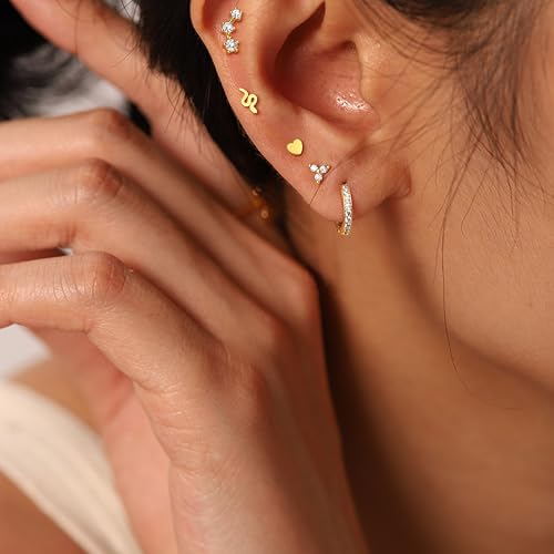 KRFY Flat Back Stud Earrings - 17 Pairs 18K Hypoallergenic Surgical Steel Stud Earrings For Women Stainless Steel Gold Hoop Earrings Tiny Screw Back Cartilage Earring Set For Multiple Piercing3