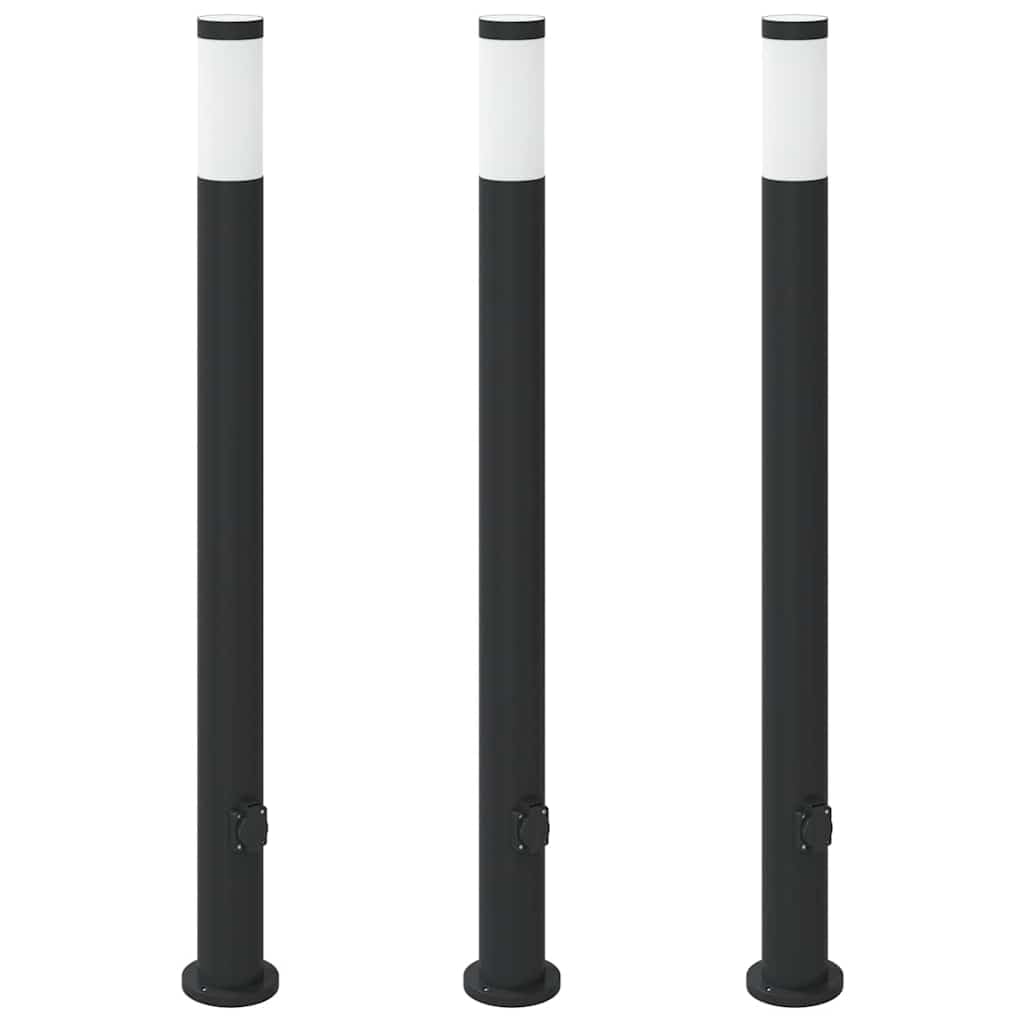 Borne Lumineuse avec Sortie Lot de 3 110 cm Acier Inoxydable IP44 Lampes Noir,4006040