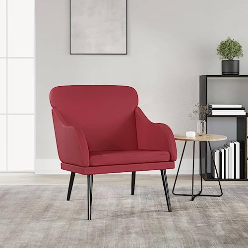 SooIarix Sillón rojo vino 63 x 76 x 80 cm, silla tapizada de piel sintética, sillón para dormitorio, cómodo sillón orejero