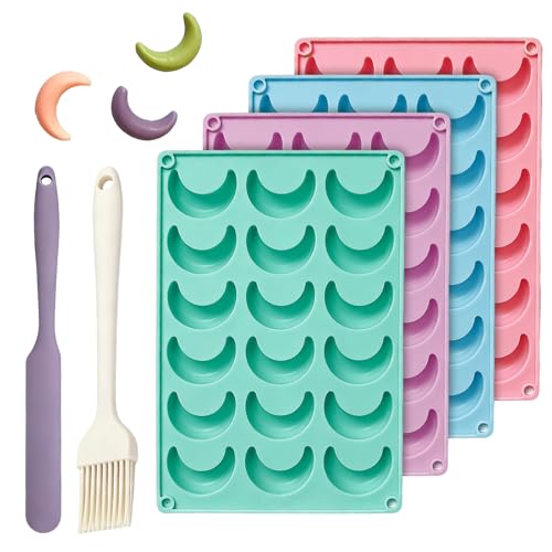 4 Stück Silikonform Vanillekipferl 18 Mulden Vanillekipferl Backform 28 * 19 * 1.2cm Vanillekipferl Backform Silikon mit Ölbürste Spanner für Schokolade Kekse