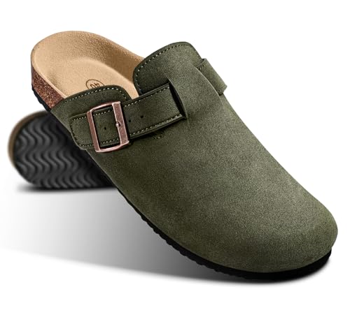 Image of KEMISANT Men Clogs-Comfortable Suede Mules Slippers Sandals Nurse Potato Shoes Unisex-Cushioned Cork-Footbed