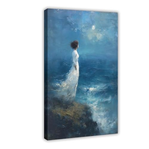 Impression sur toile femme sur la falaise 61x91 cm pour déco salon