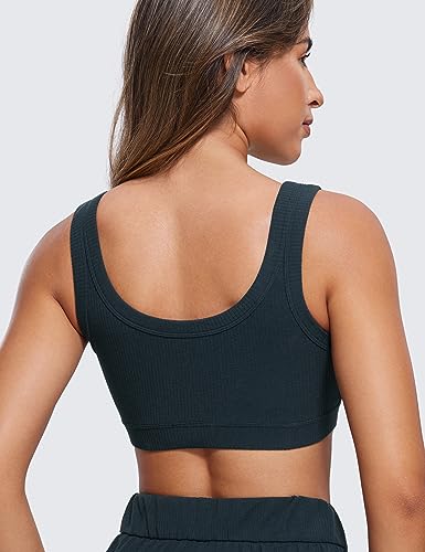 Image of CRZ YOGA Ribbed U Neck Sports Bras | Medium Support, Removable Pads, Casual, Wide Straps, for Women