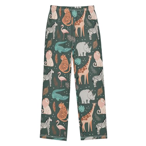 Zebra Giraffe Tiger Boys Long Pants Soft Trousers Elastic Waist Kids Lounge Bottoms with Pockets S-XL