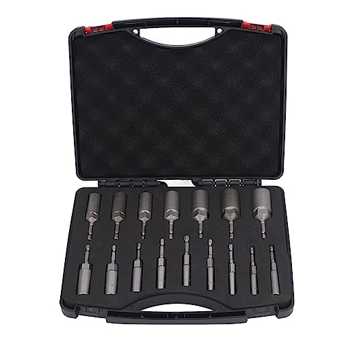 DUIMIMI Juego de vasos profundos de 16 piezas con vástago hexagonal para llave de impacto, taladro eléctrico y destornillador neumático, incluye caja de almacenamiento