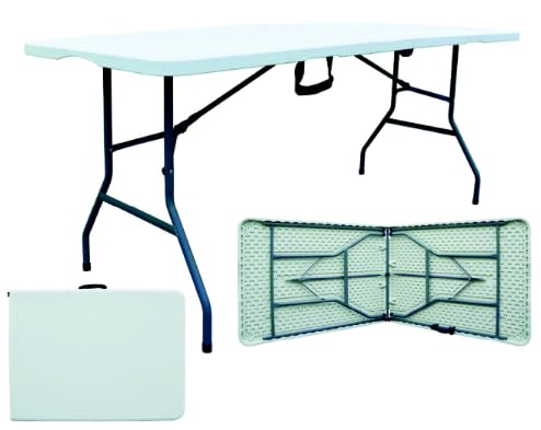 Crisalide - Mesa plegable rectangular con cierre de maletín, 3 variantes, mesa de picnic, para jardines y camping, cómoda de transportar y almacenar, de resina dura (blanco, 180 cm)