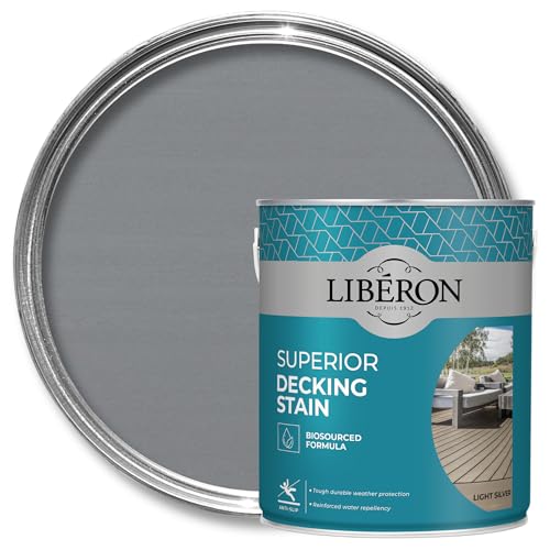 Libéron Superior Decking Stain - Durable Protection Against Extreme Weather - UV & Water-Resistant Finish - Anti-Slip - Biosourced Formula - Light Silver - 2.5 litres